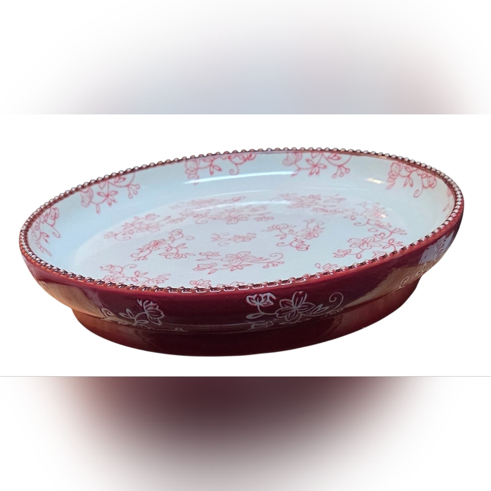 Temptations By Tara Red Floral Lace 10" Diameter Plate / Platter